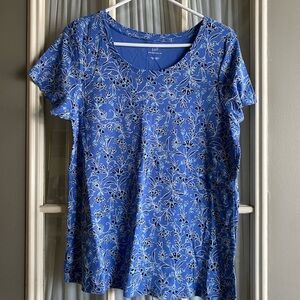J. Jill Blue Floral Pima Cotton Short Sleeve Top